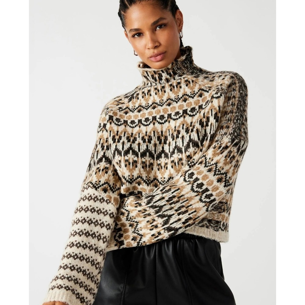 Steve Madden Multicolor Fair Isle Turtleneck Sweater (Cream, Black, Brown)